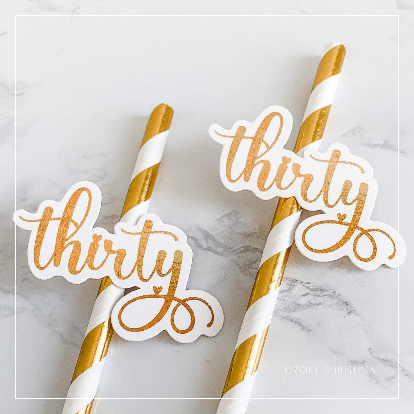 Gold & Rose Gold "Thirty" Paper Straws – 30th Milestone Party Supplies