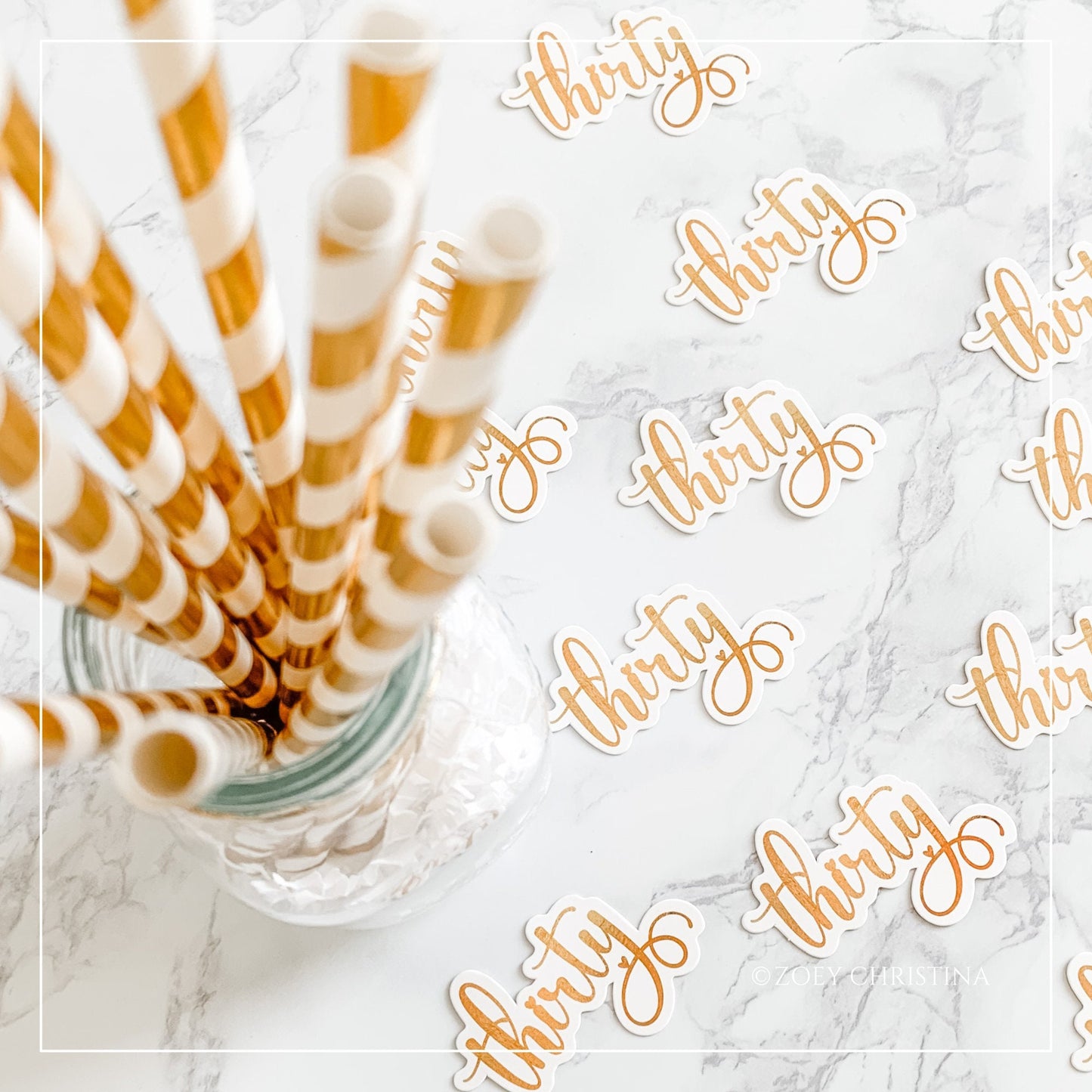 Gold & Rose Gold "Thirty" Paper Straws – 30th Milestone Party Supplies