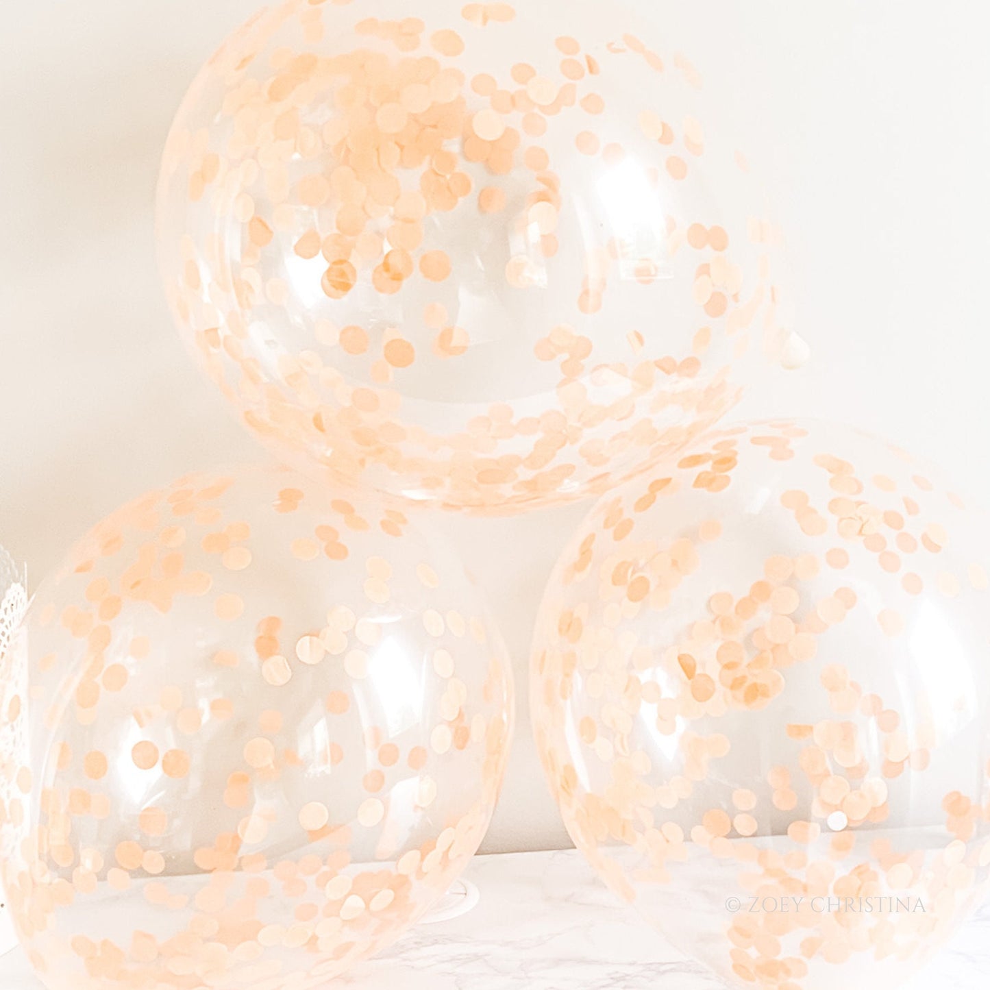 Pastel Orange Confetti Balloons – 12" Clear Latex Balloons for Elegant & Boho Parties