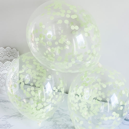 Green Confetti Balloons – Clear Pastel Latex Balloons