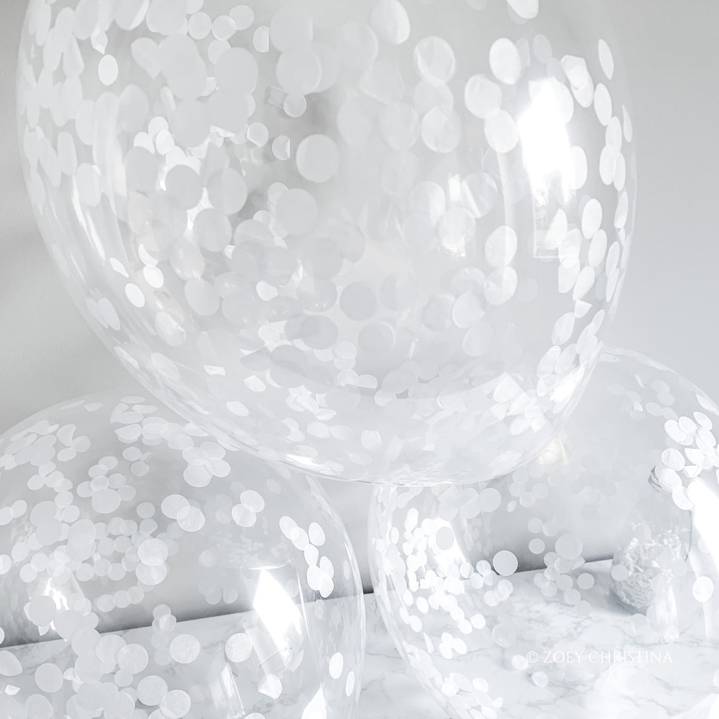 White Confetti Balloons – 12" Clear Latex Balloons for Weddings & Elegant Events