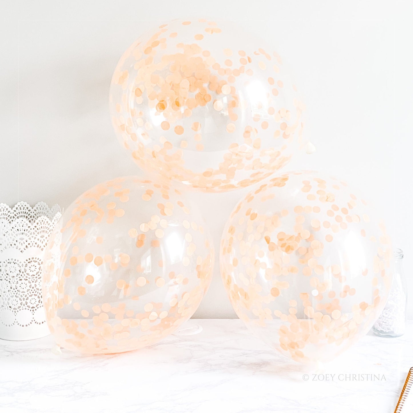 Pastel Orange Confetti Balloons – 12" Clear Latex Balloons for Elegant & Boho Parties