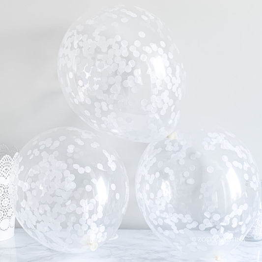 White Confetti Balloons – 12" Clear Latex Balloons for Weddings & Elegant Events