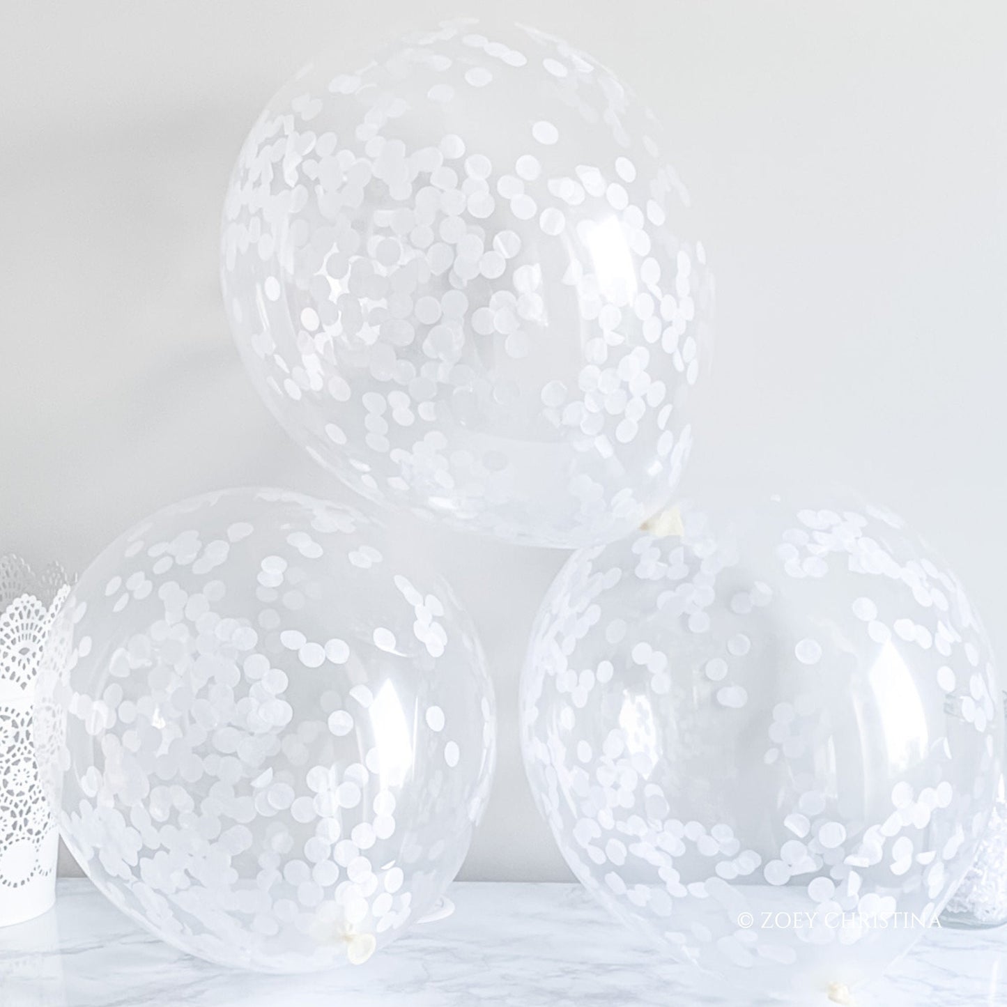 White Confetti Balloons – 12" Clear Latex Balloons for Weddings & Elegant Events