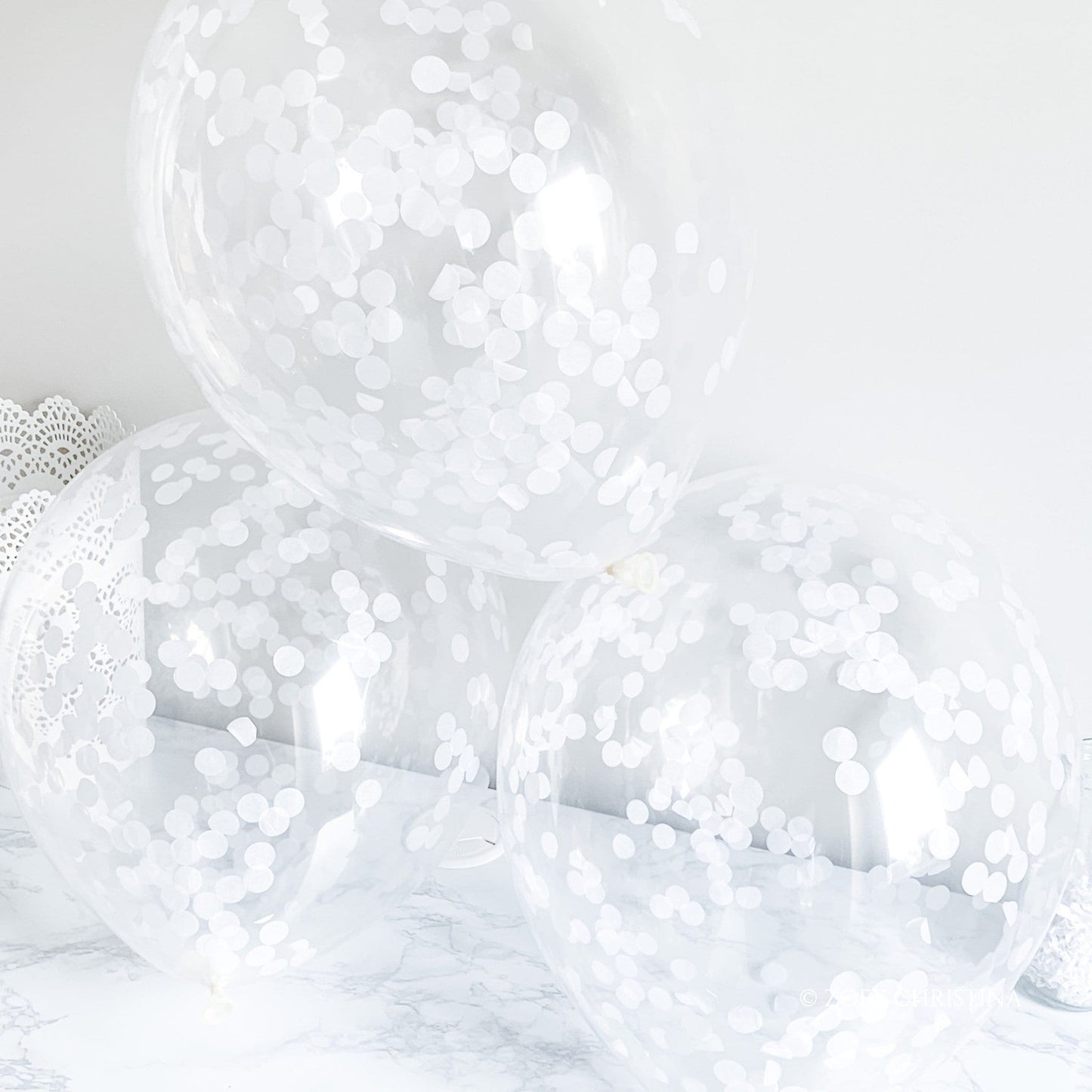 White Confetti Balloons – 12" Clear Latex Balloons for Weddings & Elegant Events