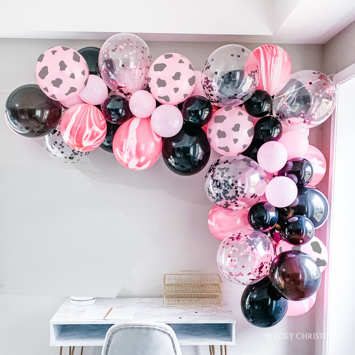 Pink Rodeo Balloon Garland – Black, Pink & Cowprint Western Party Arch Kit