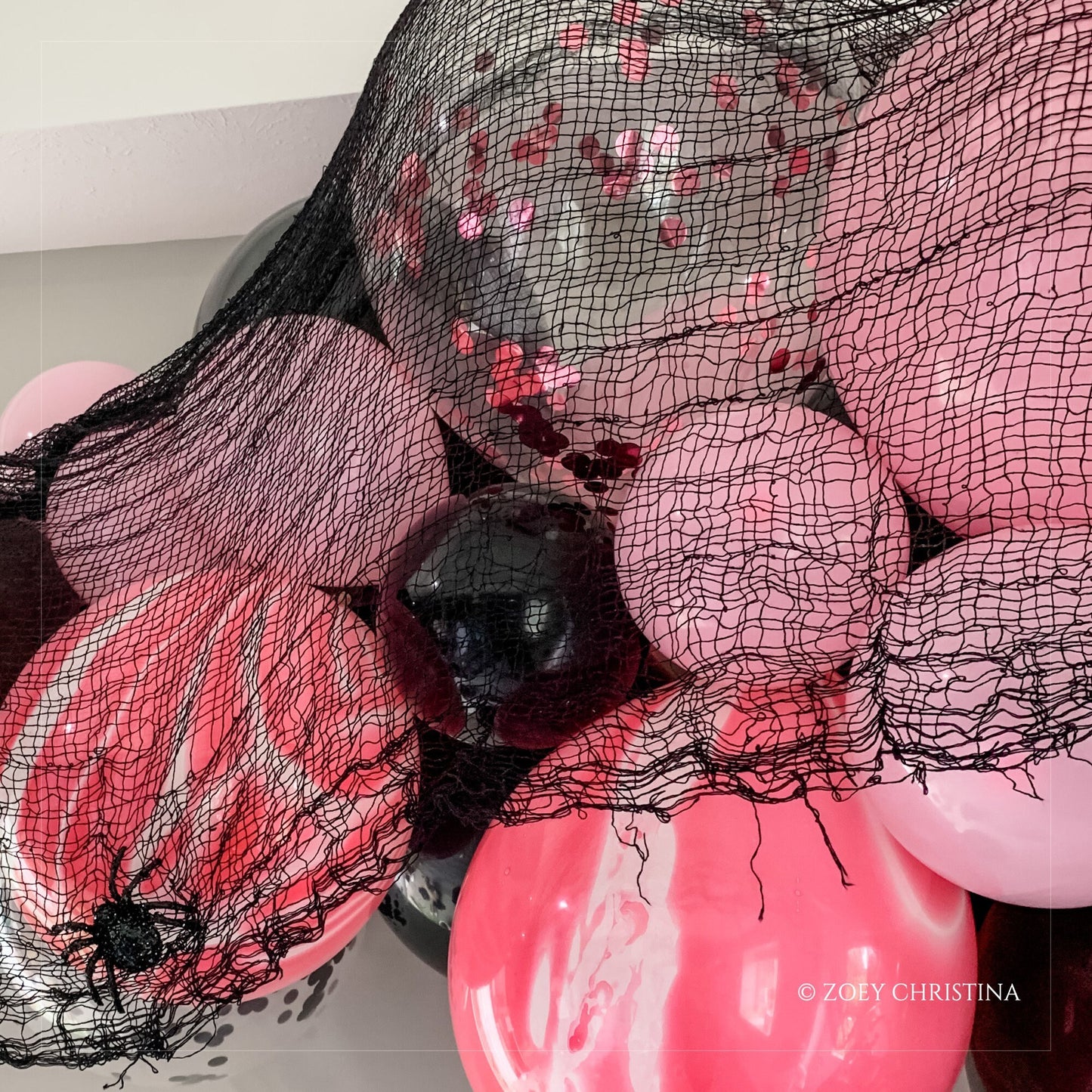 Haunted Chic Balloon Garland – Confetti & Marble Pink Balloons for Witchy Celebrations