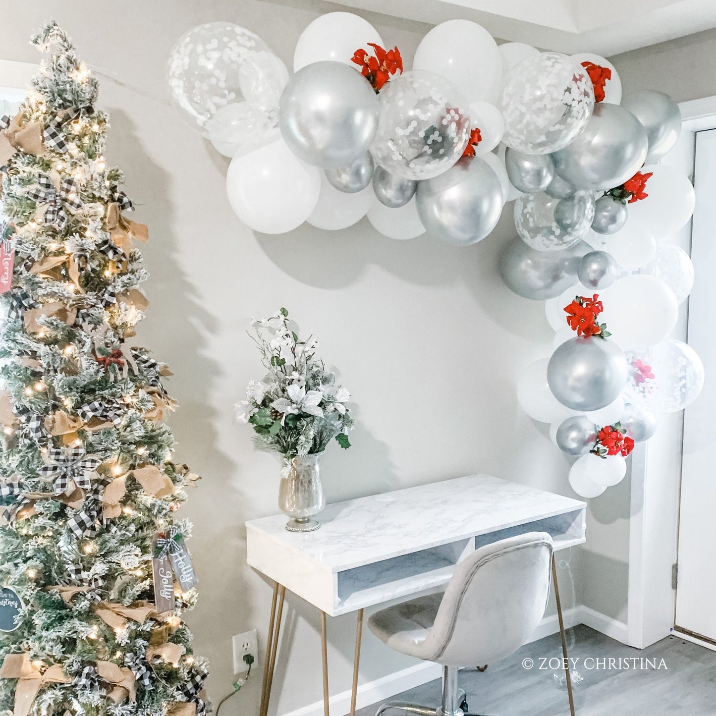 Elegant Christmas Balloon Garland – Snowy Theme for Weddings & Celebrations