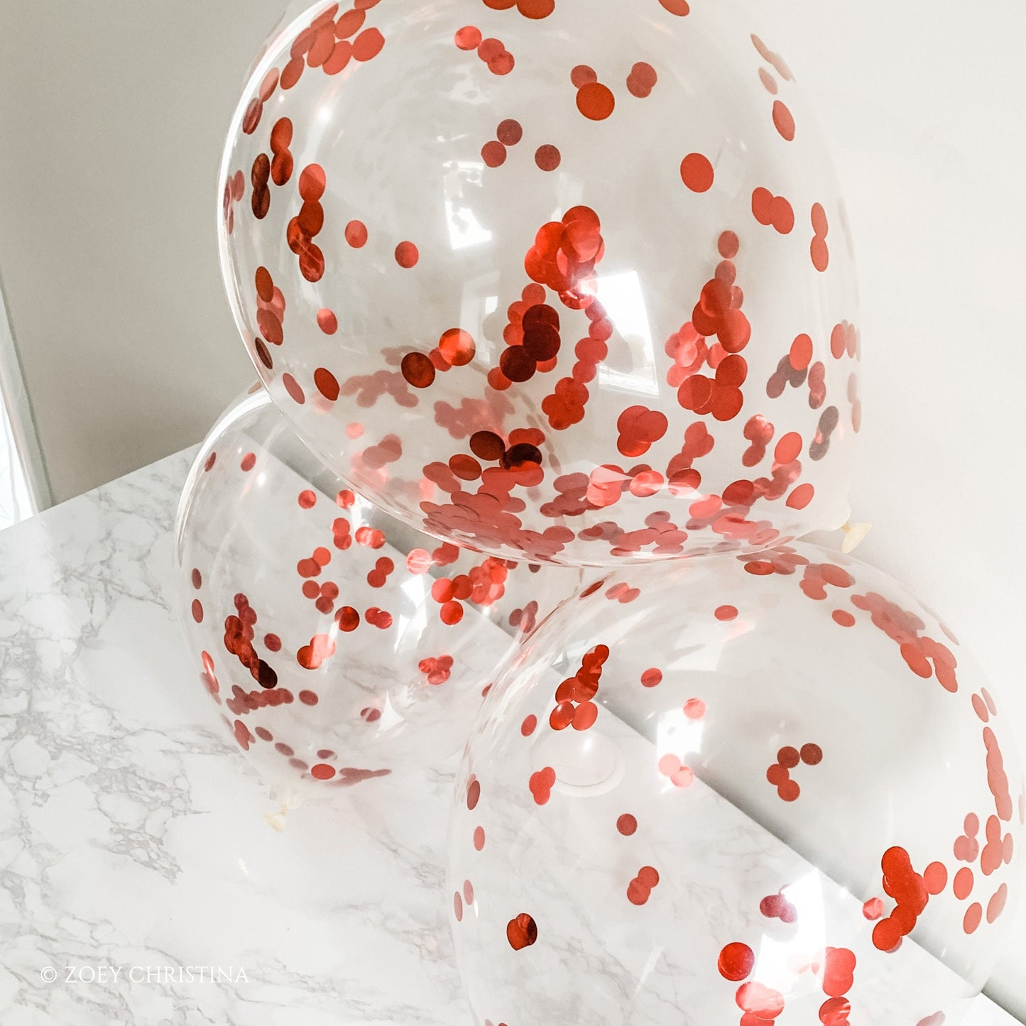 Red Confetti Balloons – Clear Latex Balloons with Red Foil for Nurse & Cherry Parties