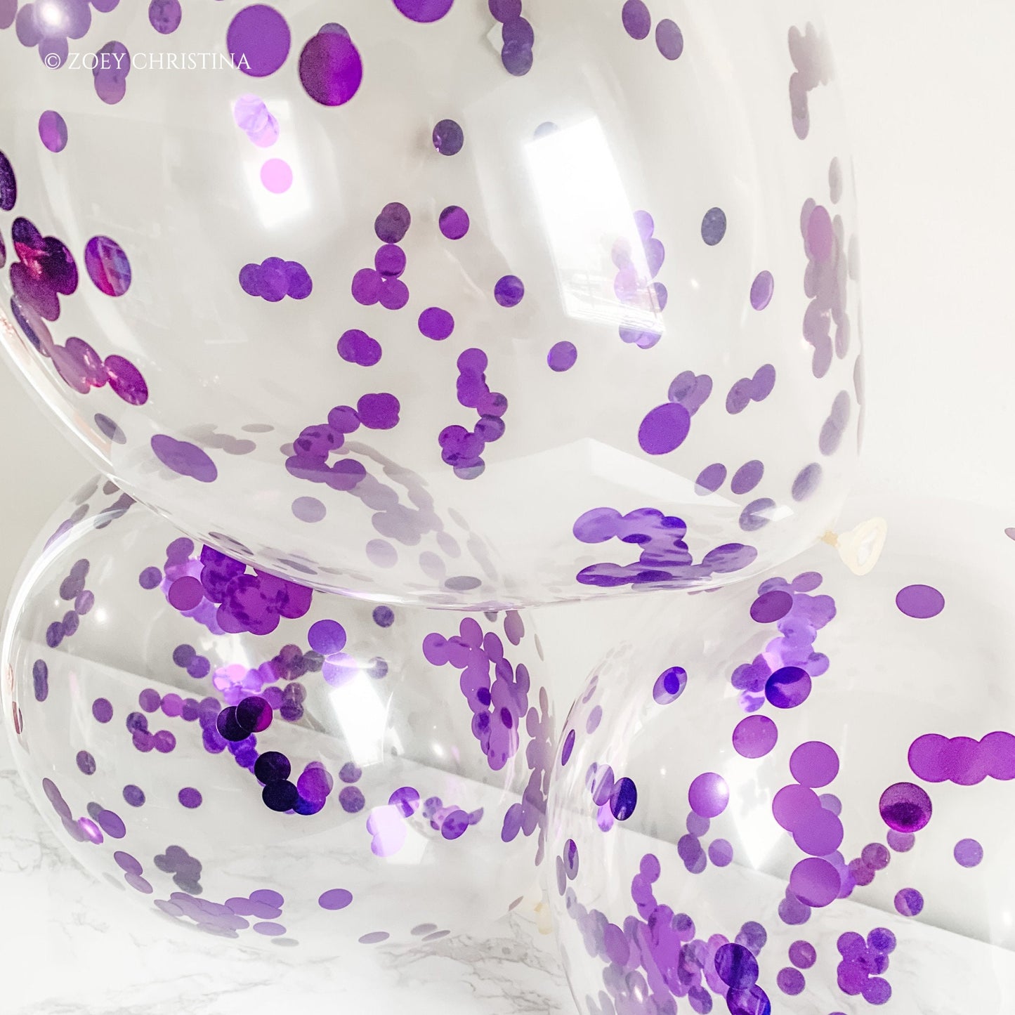 Purple Foil Confetti Balloons – 12" Clear Latex Balloons for Parties & Events