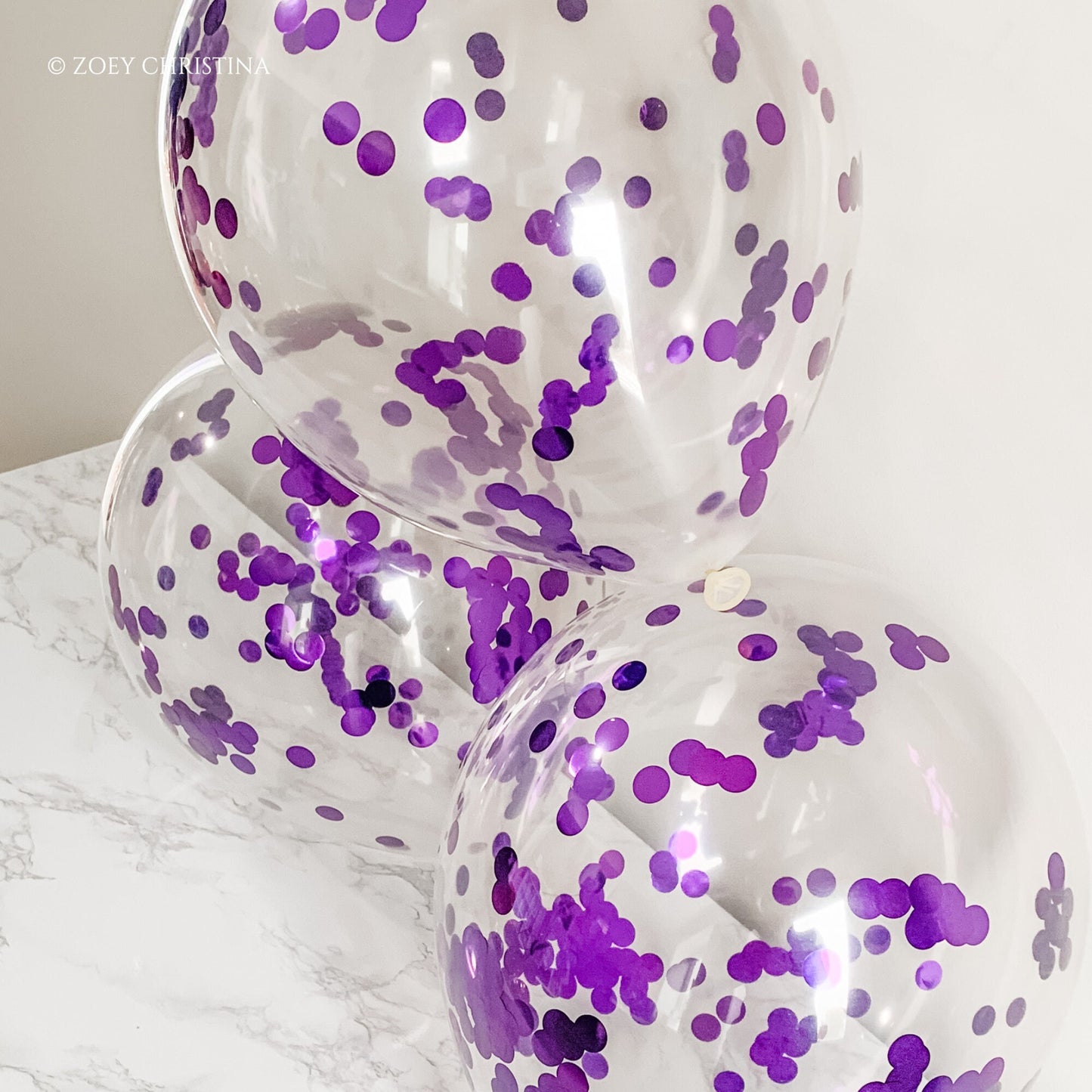 Purple Foil Confetti Balloons – 12" Clear Latex Balloons for Parties & Events