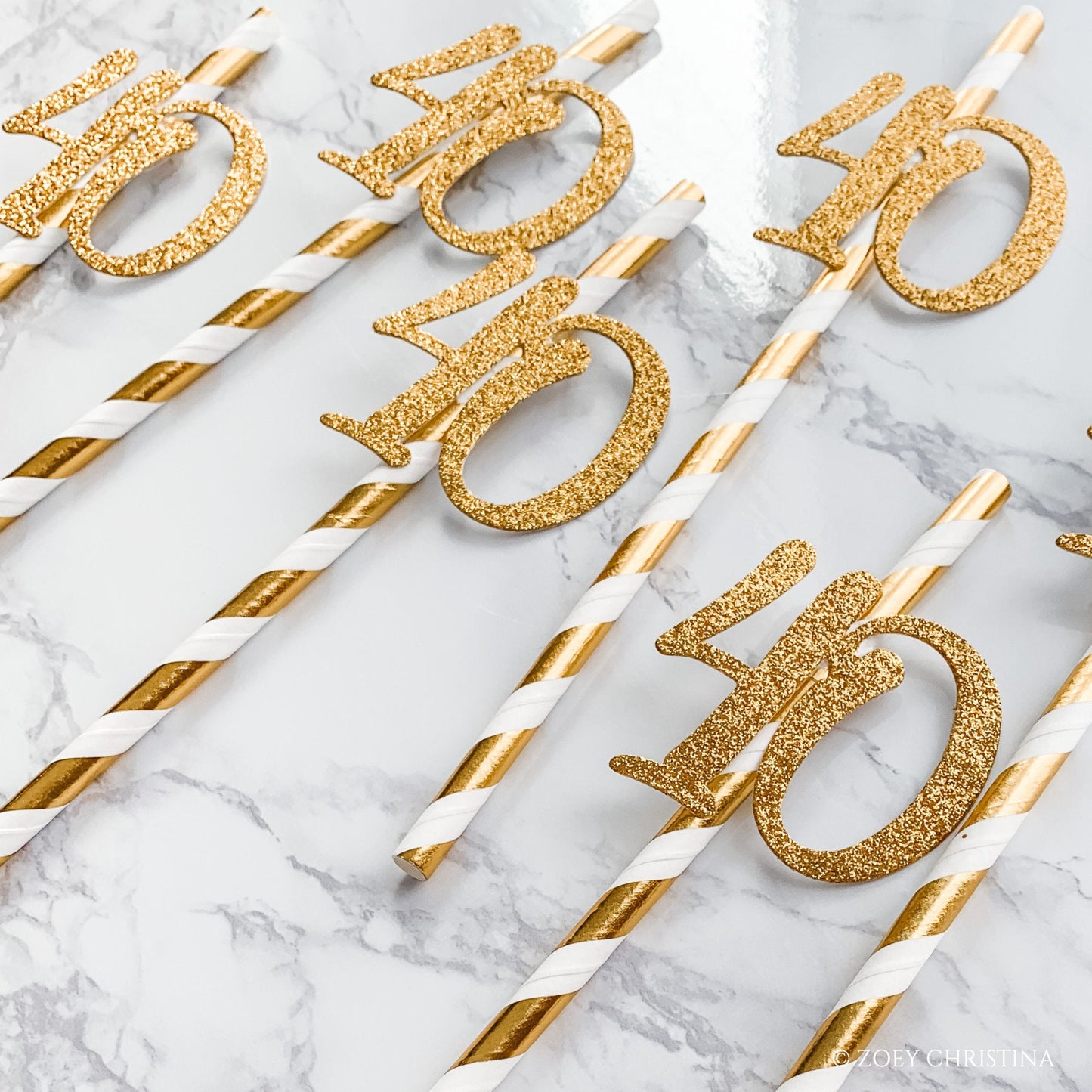 40th Birthday Paper Straws with Glitter "40" Cutouts – 12-Pack