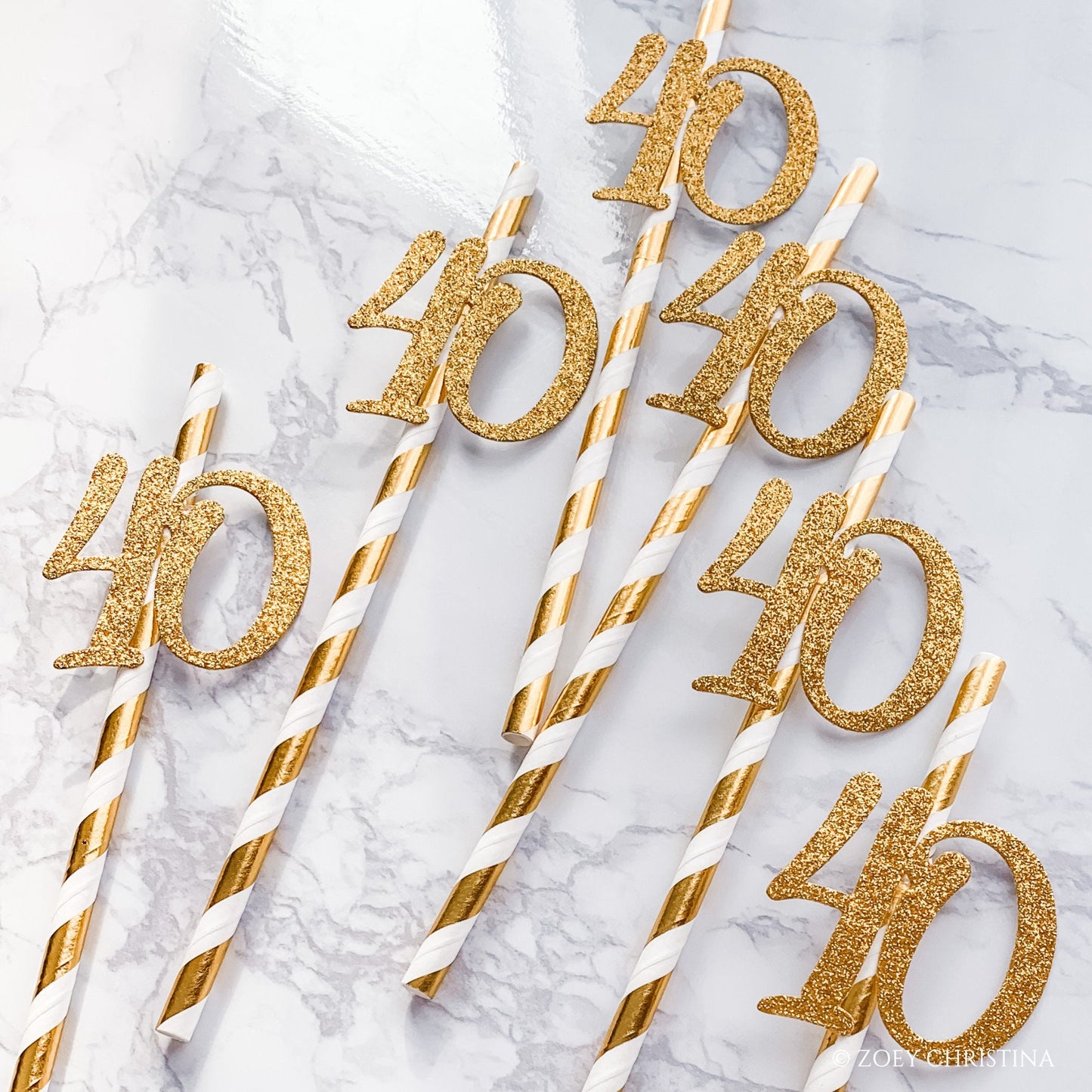 40th Birthday Paper Straws with Glitter "40" Cutouts – 12-Pack