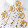 40th Birthday Paper Straws with Glitter "40" Cutouts – 12-Pack