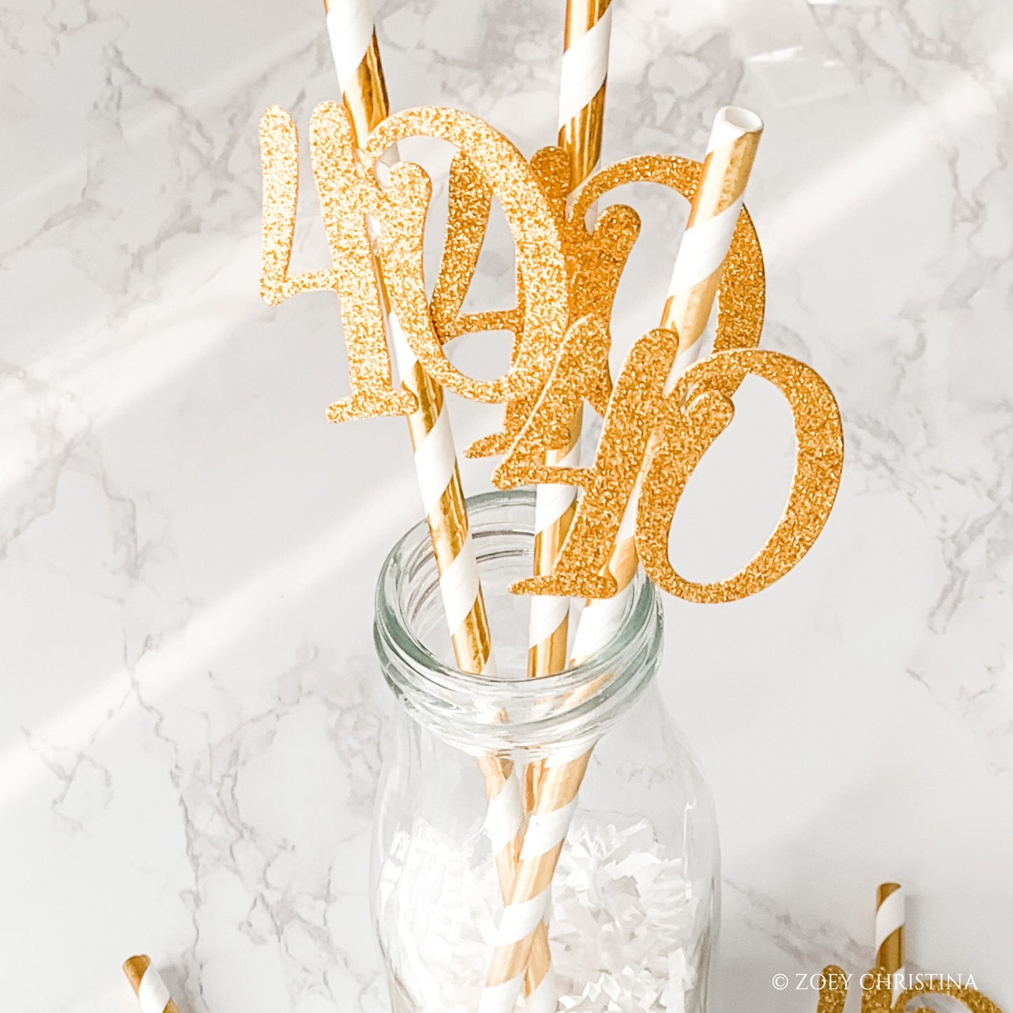 40th Birthday Paper Straws with Glitter "40" Cutouts – 12-Pack