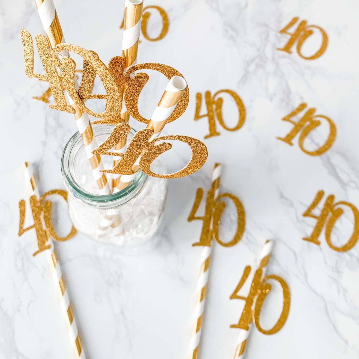 40th Birthday Paper Straws with Glitter "40" Cutouts – 12-Pack