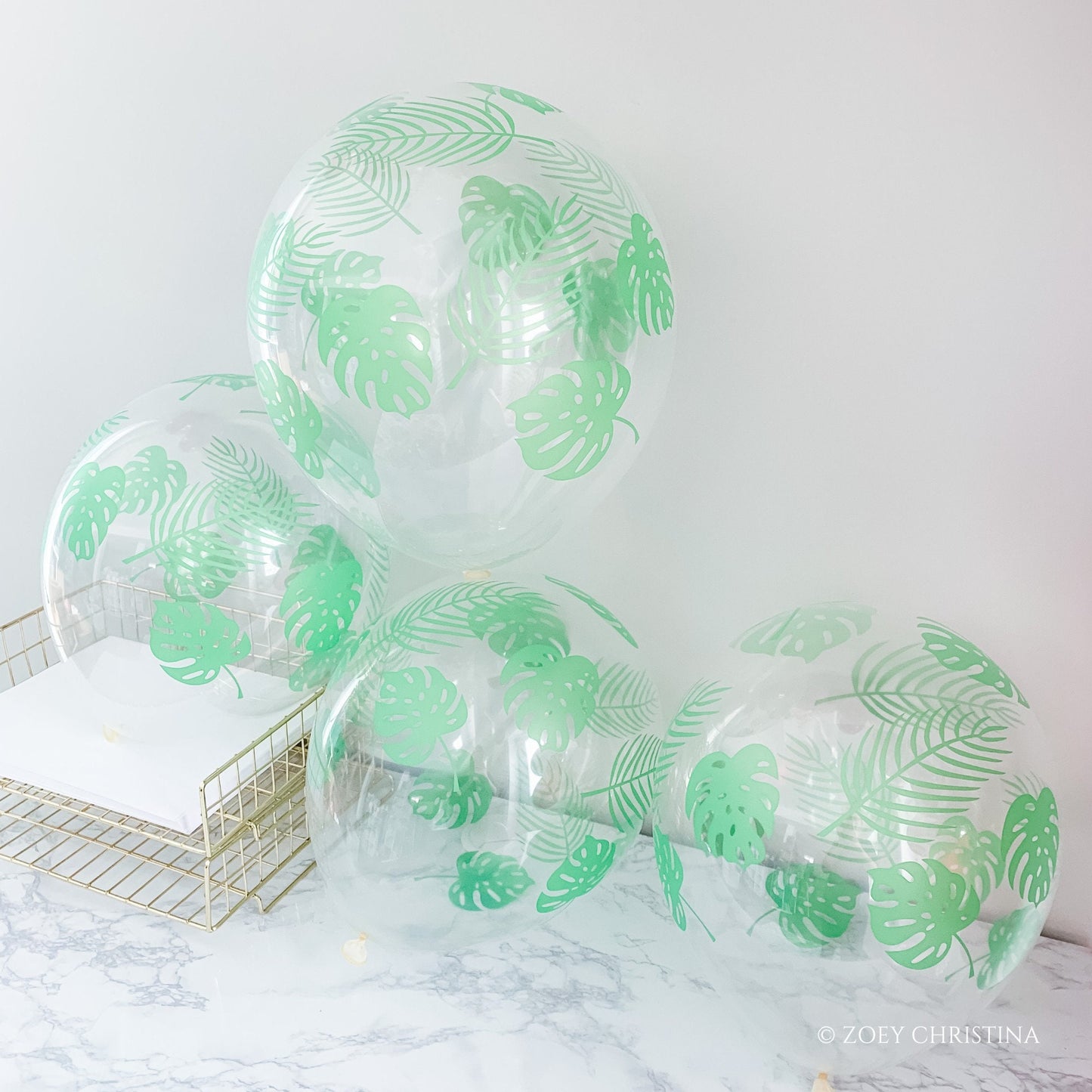 🌿 Clear Latex Balloon with Monstera Leaf Print – Jungle & Tropical Party Decor