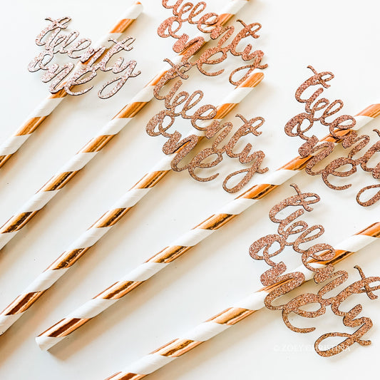 Glitter "Twenty One" Party Straws – 10 Pack for 21st Birthday Drinks