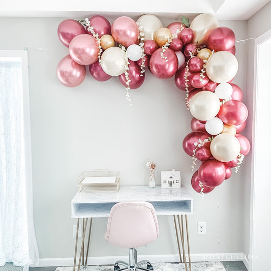 Luxury Red Balloon Arch – Chrome Red, Pearl White & Gold Party Decoration