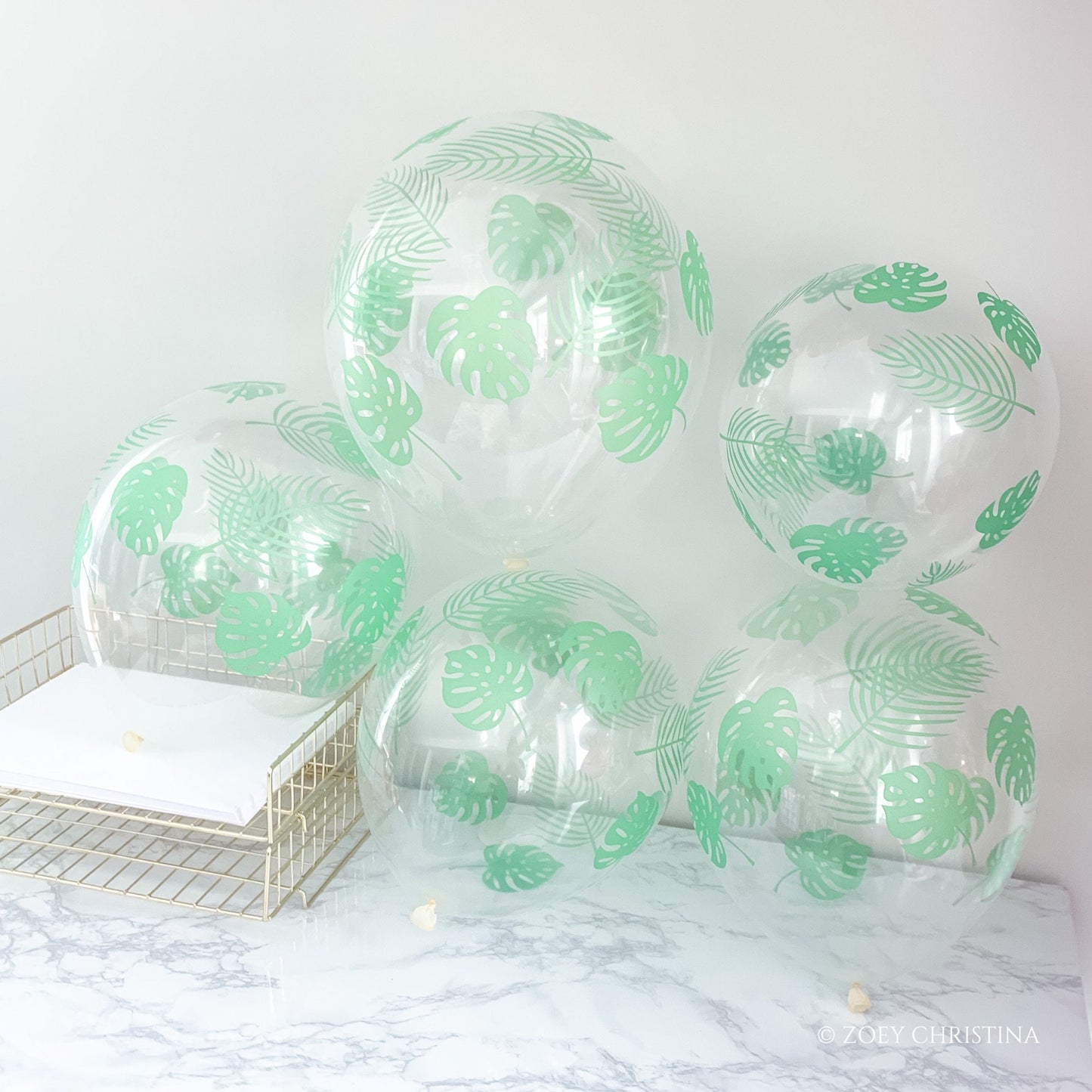 🌿 Clear Latex Balloon with Monstera Leaf Print – Jungle & Tropical Party Decor
