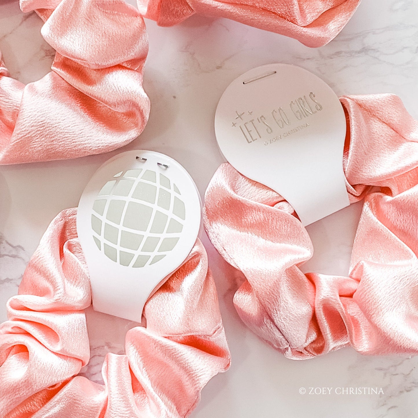 Last Disco Party Hair Ties – Pink & White with Glitter Disco Ball Charm