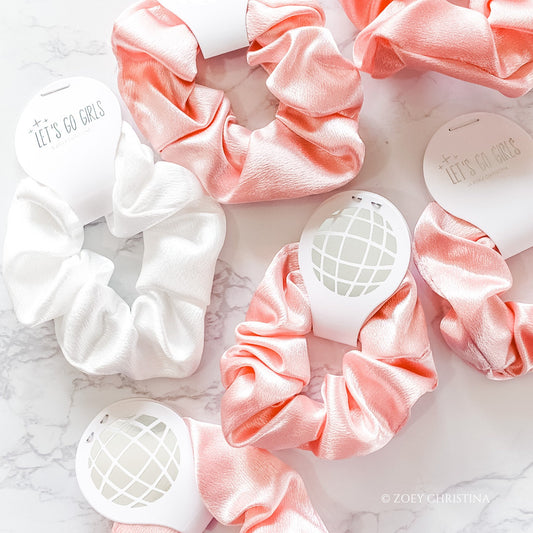 Last Disco Party Hair Ties – Pink & White with Glitter Disco Ball Charm