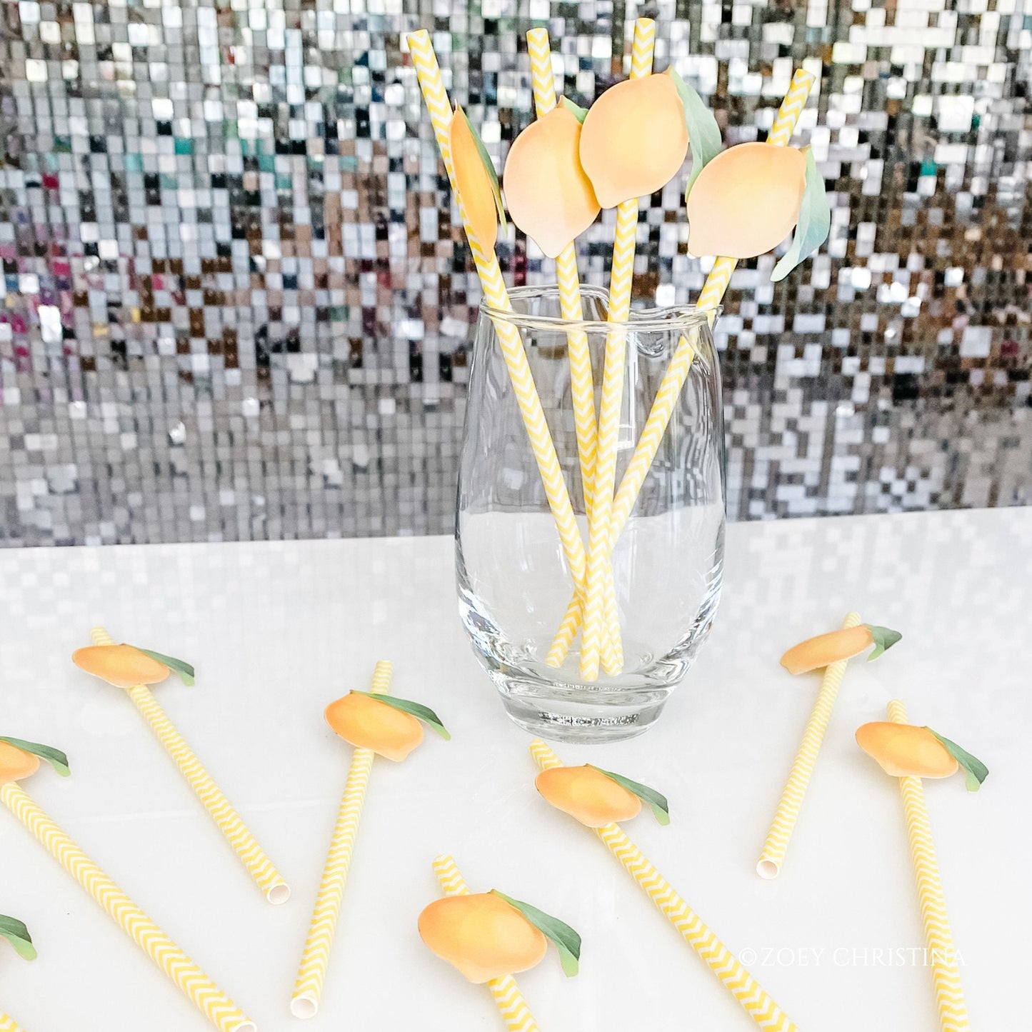 Lemon Paper Straws – 12-Pack Yellow or Pink Straws for Lemonade Stands & Summer Parties