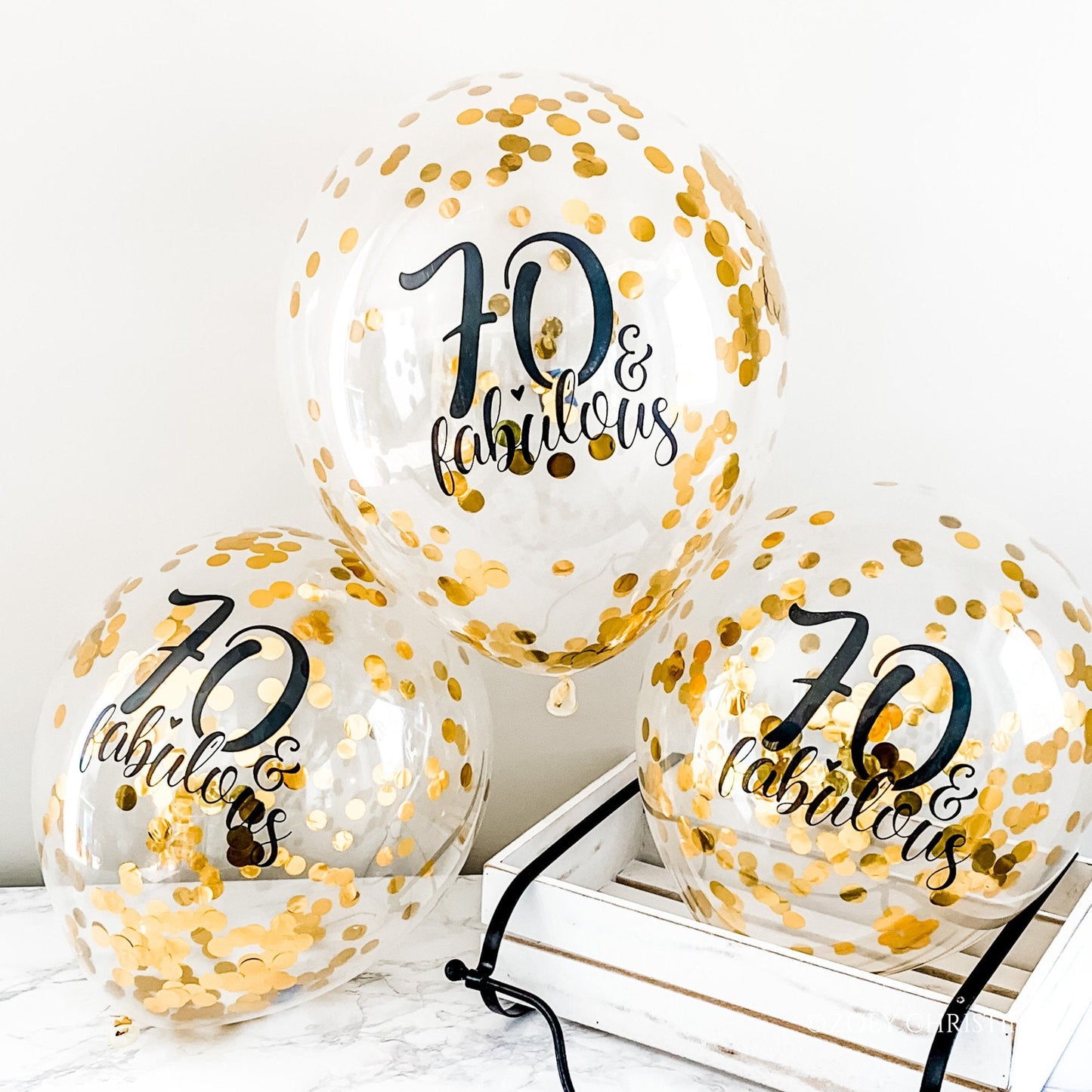 70 & Fabulous Confetti Balloons – 12" Gold or Rose Gold 70th Birthday Decor