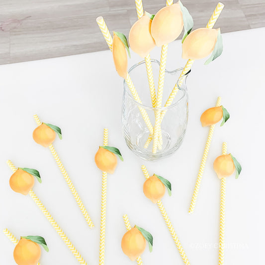 Lemon Paper Straws – 12-Pack Yellow or Pink Straws for Lemonade Stands & Summer Parties