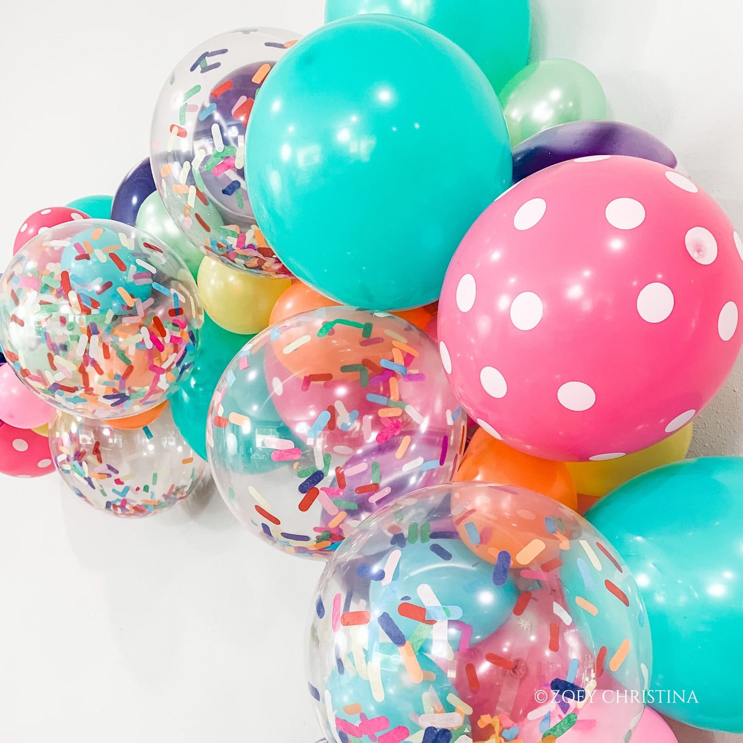 Candy-Themed Balloon Garland – Bright & Fun Balloons with Polka Dots & Marble Patterns