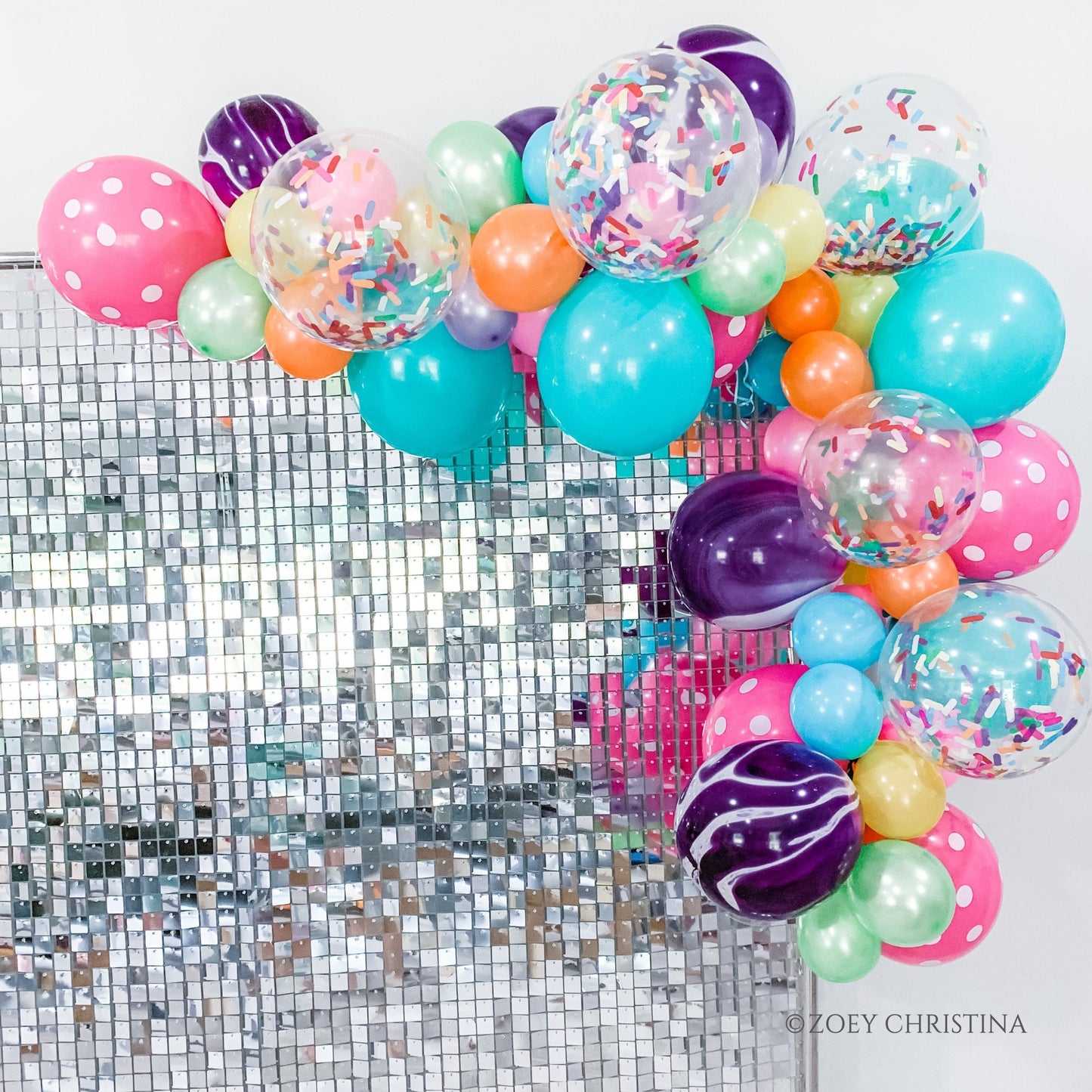 Candy-Themed Balloon Garland – Bright & Fun Balloons with Polka Dots & Marble Patterns