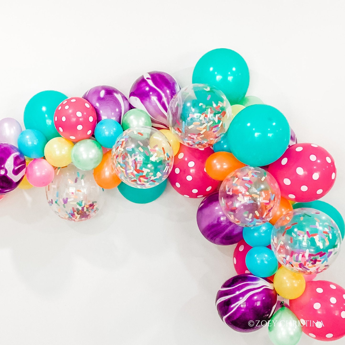 Candy-Themed Balloon Garland – Bright & Fun Balloons with Polka Dots & Marble Patterns