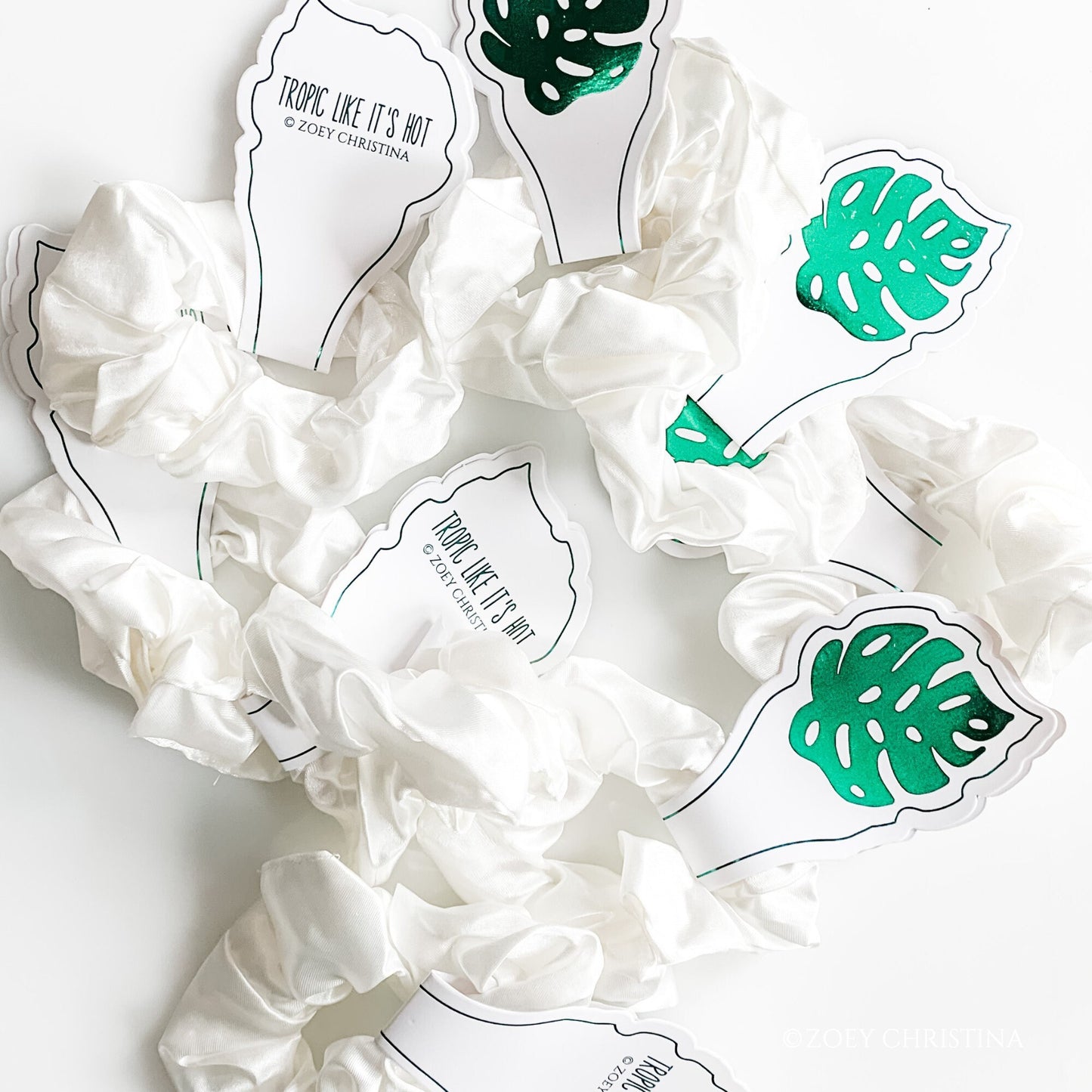 Tropical Hair Tie Favors – "Tropic Like It’s Hot" Palm Leaf Tag
