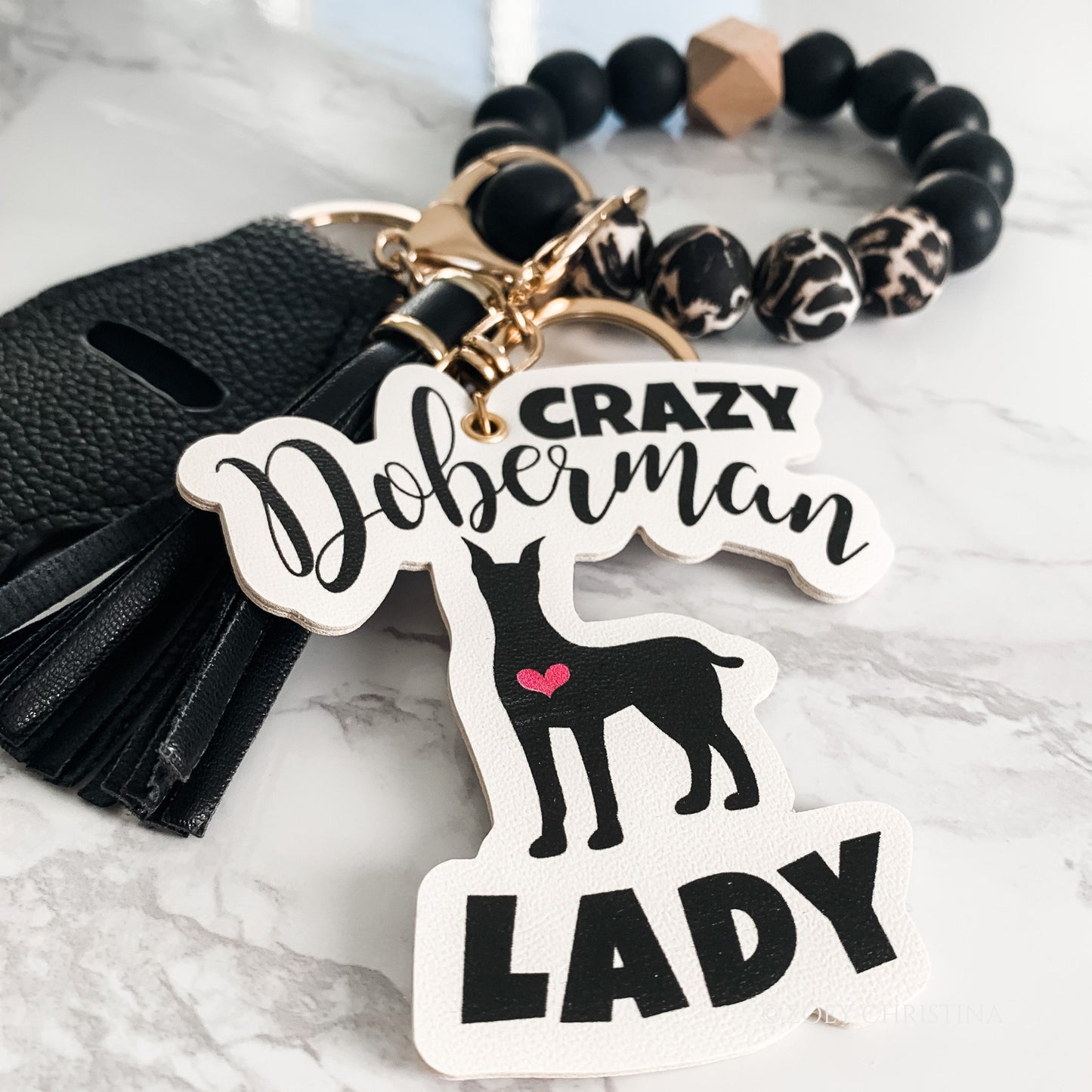 Doberman Mama Keychain – Black Wristlet Keychain for Dog Moms & Pet Lovers