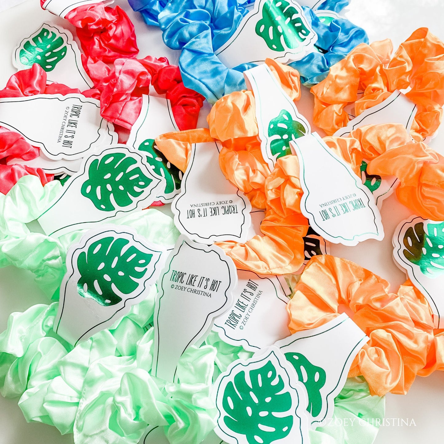Tropical Hair Tie Favors – "Tropic Like It’s Hot" Palm Leaf Tag