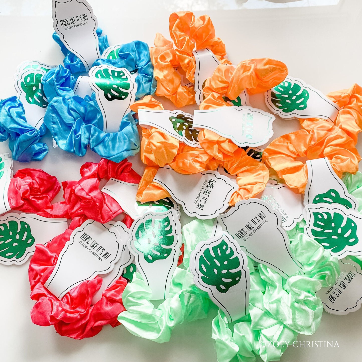 Tropical Hair Tie Favors – "Tropic Like It’s Hot" Palm Leaf Tag