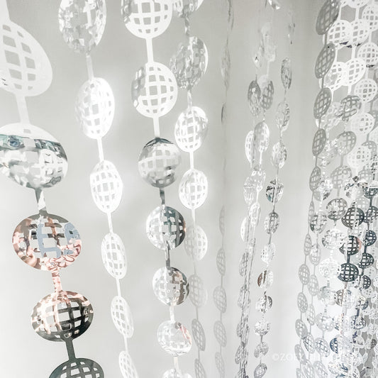 Disco Ball Foil Party Curtains – 6.5’ x 3.4’ (2 Pack) | 70s Party Backdrop