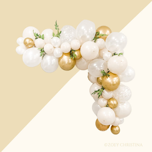 Neutral Luxe Balloon Arch – Gold & White Boho Wedding Decoration