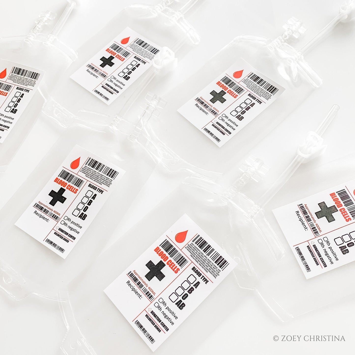 Fake Blood Bags – 10-Pack Refillable IV Drink Bags for Medical & Halloween Parties