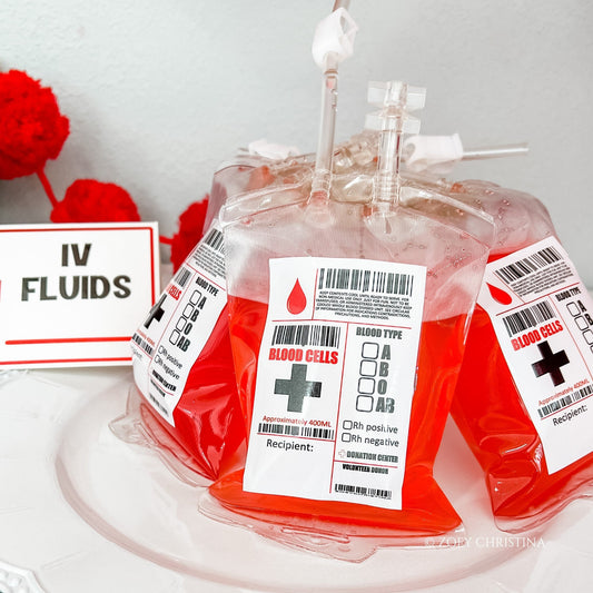 Fake Blood Bags β 10-Pack Refillable IV Drink Bags for Medical & Halloween Parties