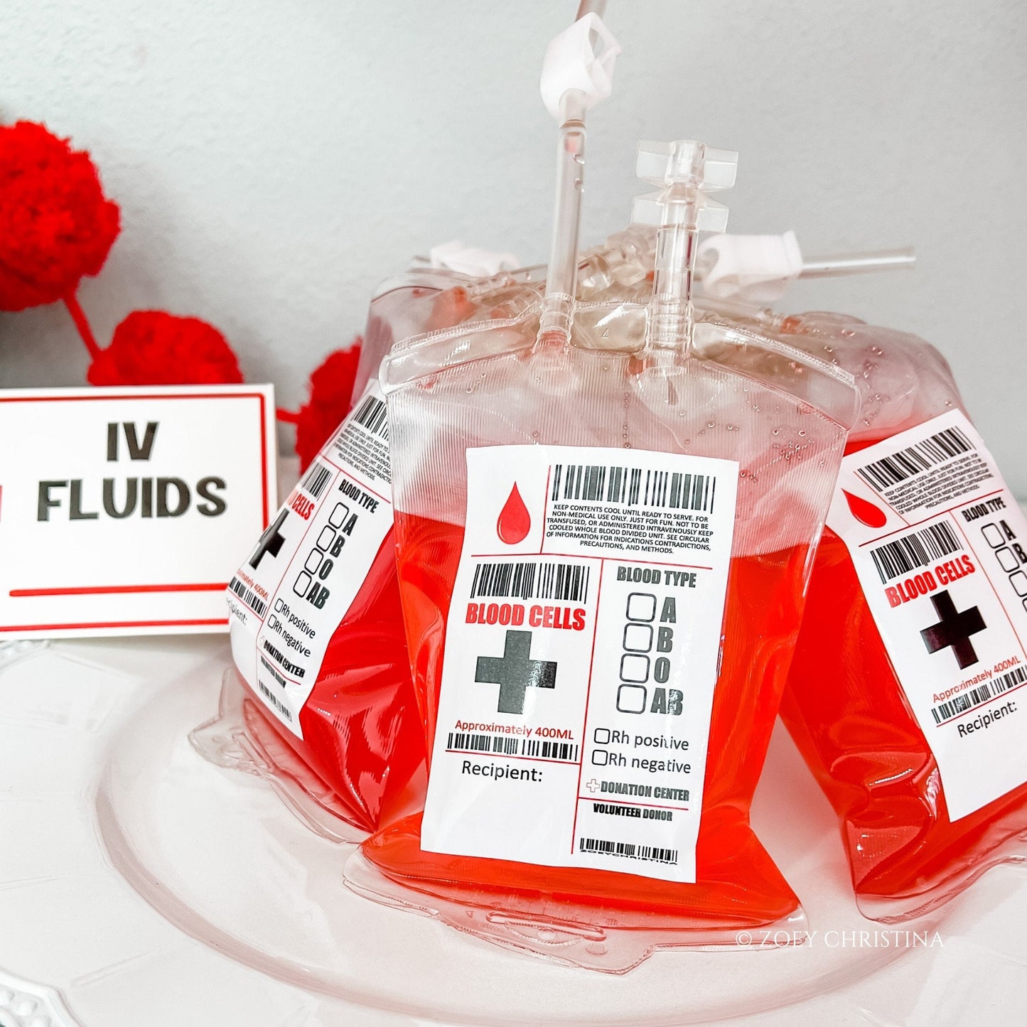 Fake Blood Bags – 10-Pack Refillable IV Drink Bags for Medical & Halloween Parties