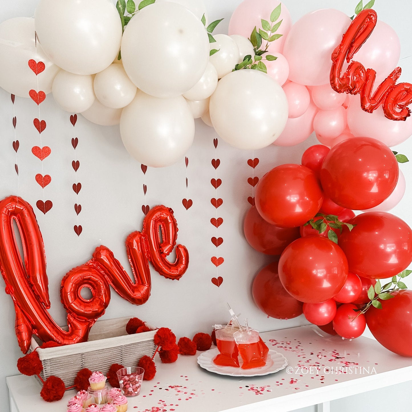 Love-Themed Balloon Garland – Romantic Pink & Red Party Decor for Valentine’s & Weddings