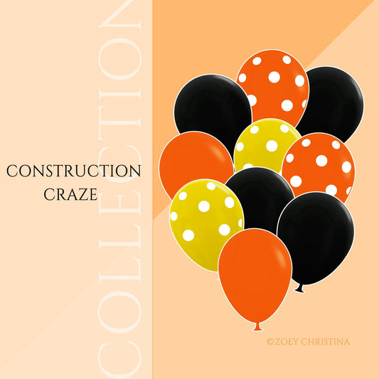 Work Zone Balloon Bouquet – Construction Birthday Party Latex Balloons