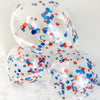 4th of July Confetti Balloons – Red, White & Silver Clear Latex Balloons