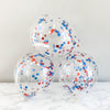 4th of July Confetti Balloons – Red, White & Silver Clear Latex Balloons