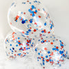 4th of July Confetti Balloons – Red, White & Silver Clear Latex Balloons