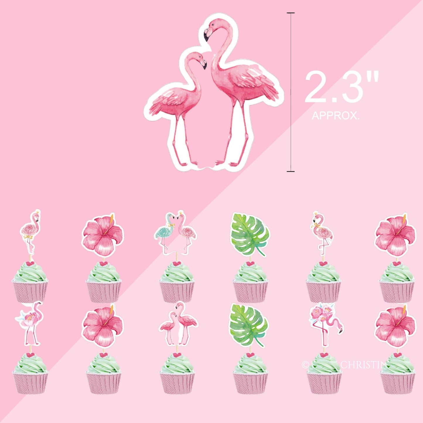 Flamingo & Palm Leaf Cupcake Toppers – 12-Pack Tropical Party Picks