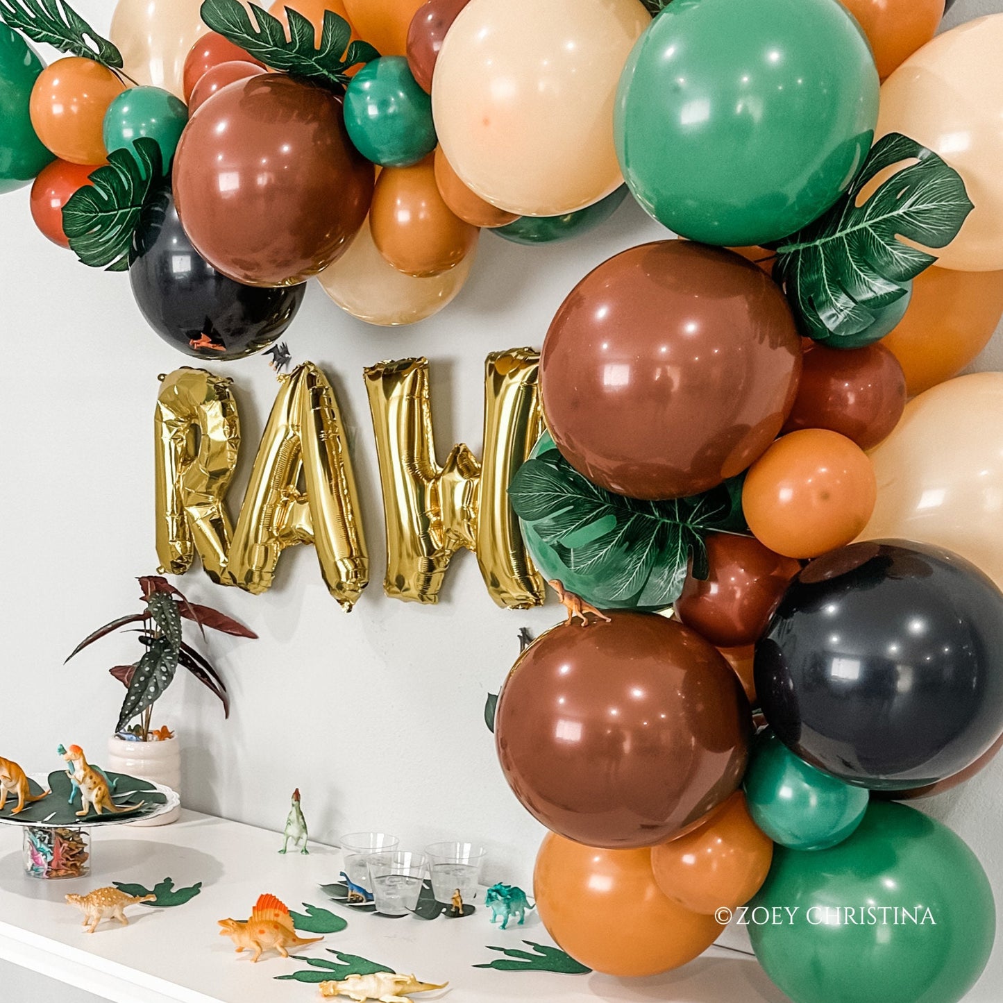 Raptor Rampage Dinosaur Balloon Garland Kit – Brown, Orange & Green Dino Party Decortor