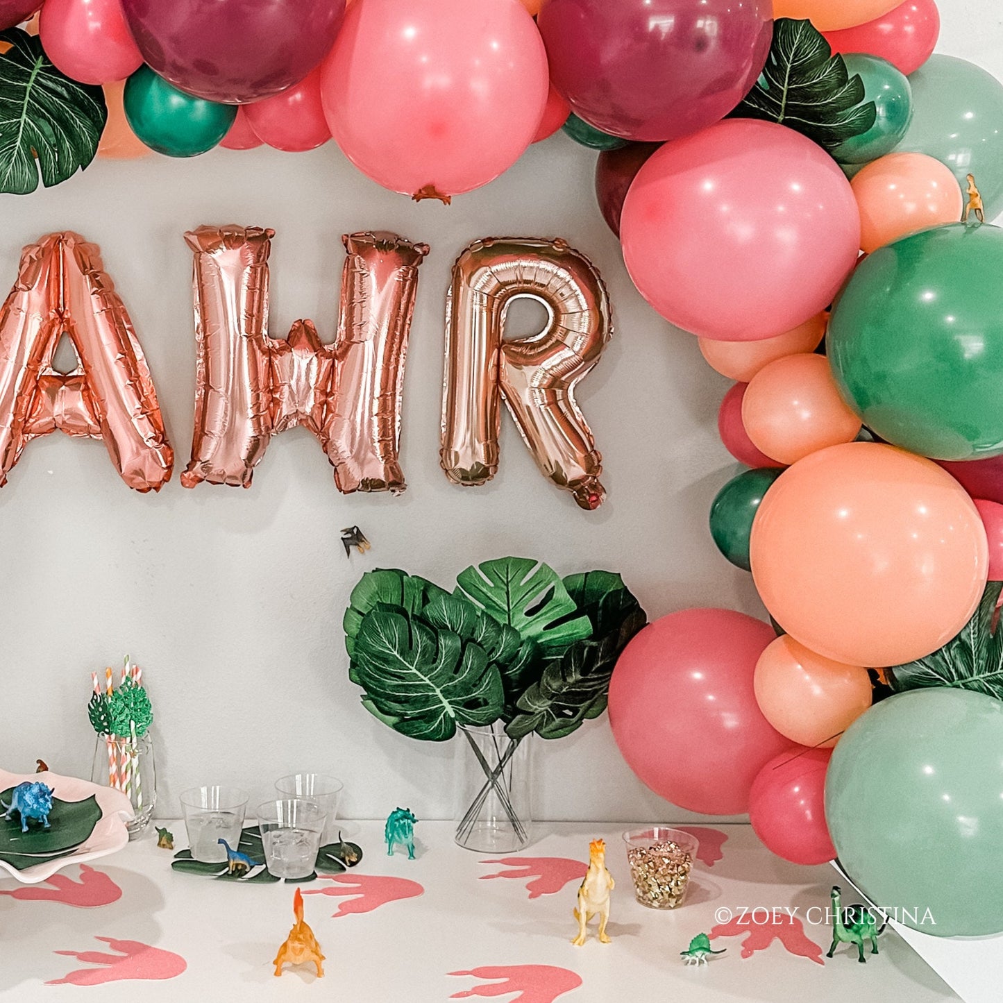 Girl Dino Party Balloon Arch – Pink & Green Balloon Kit for Birthdays & Baby Showers