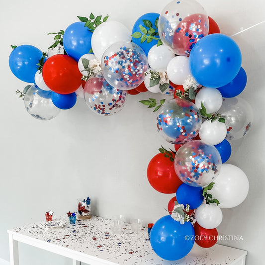 Red, White & Blue Balloon Garland Kit – Patriotic Party Decor with Confetti Balloons